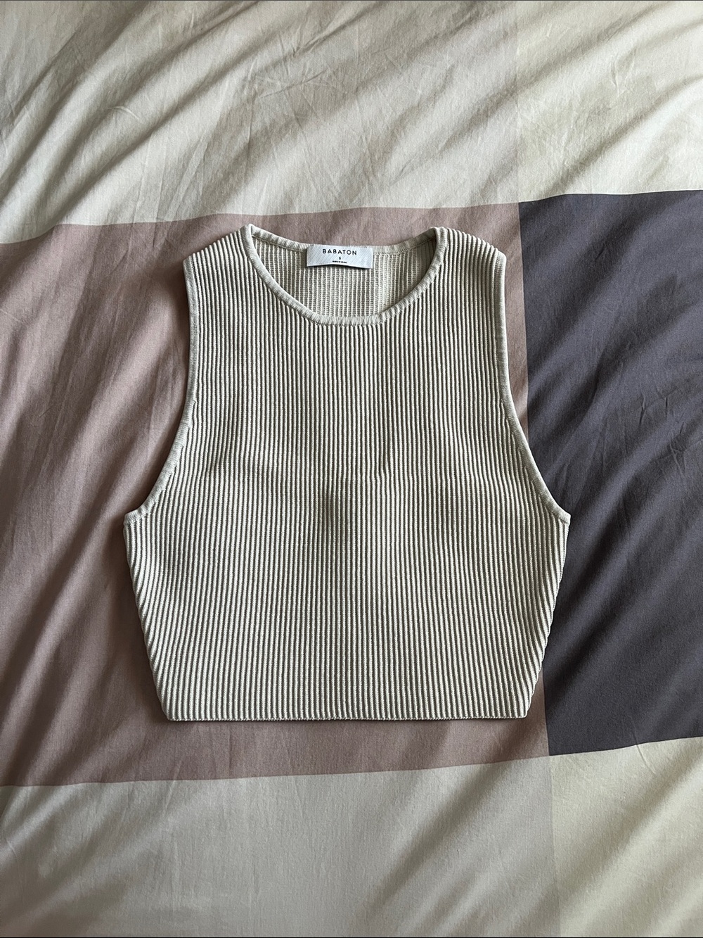 Babaton Sculpt Knit Crop Tank Top in Light Cream